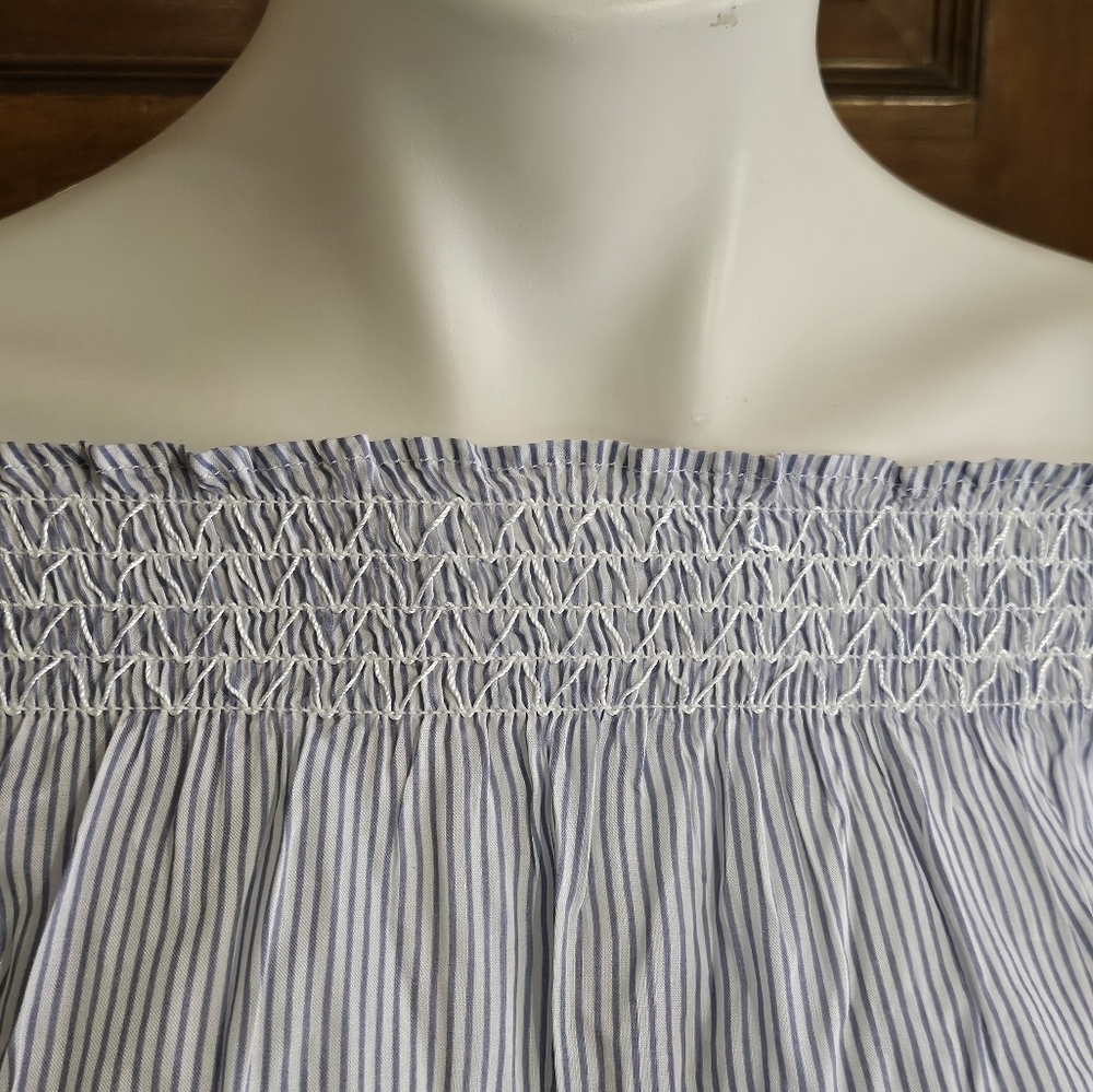 American Eagle Outfitters Striped Off the Shoulder Bell Sleeve Top Blue&White S - Picture 6 of 11